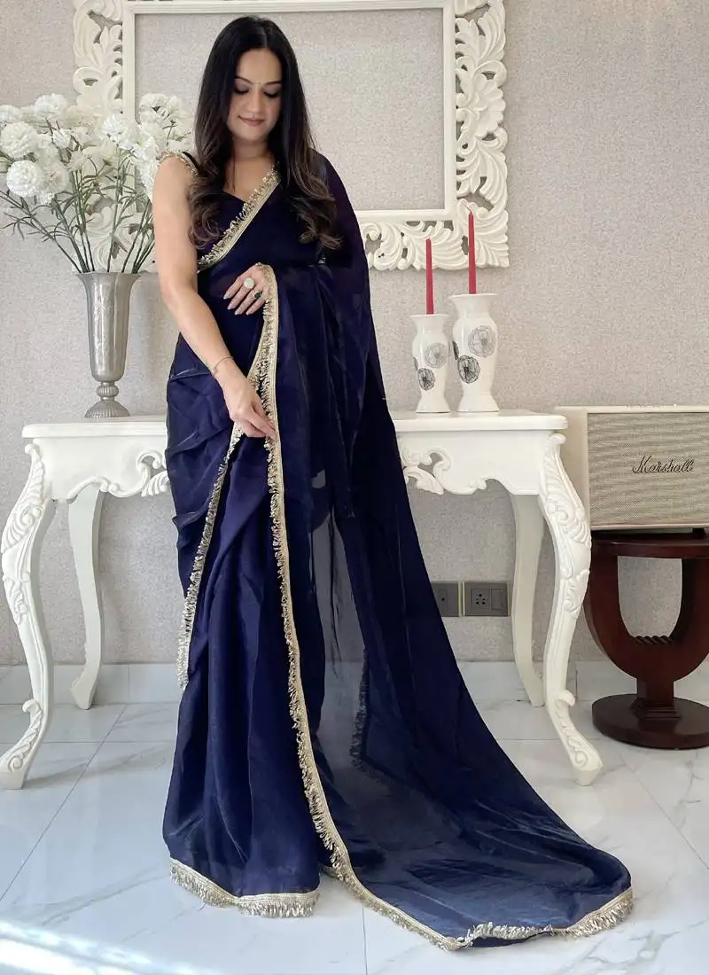 Navy blue designer ready to wear saree