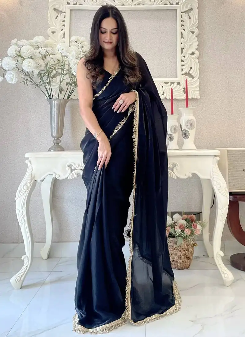 Black designer ready to wear saree
