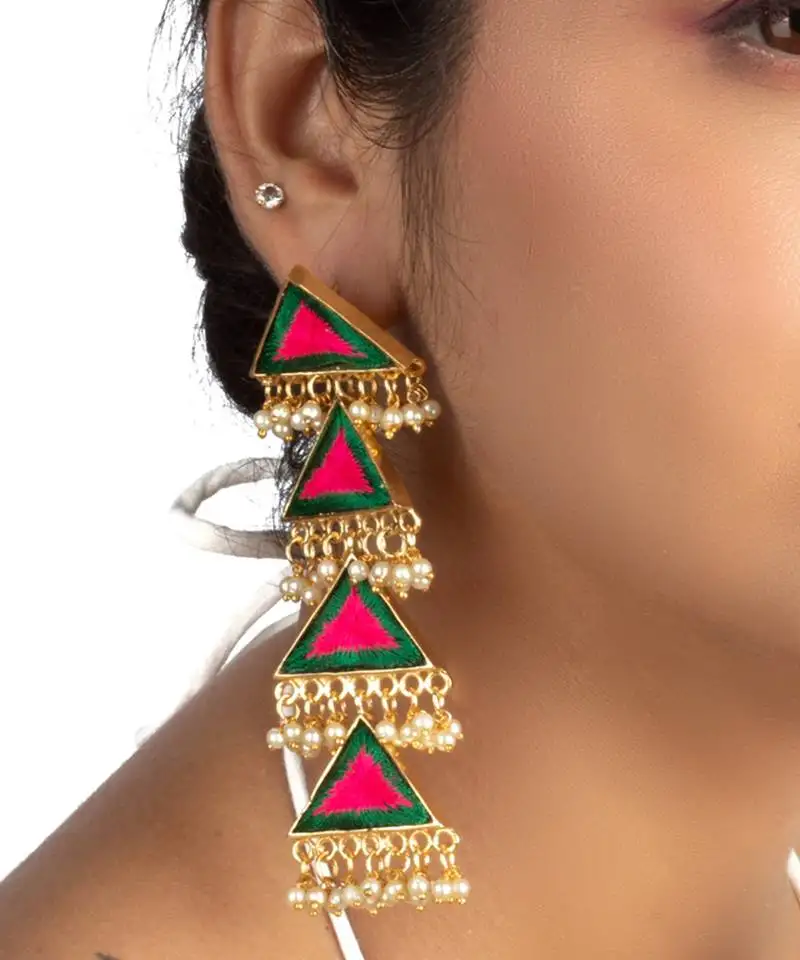 Pine petal long triangular dangler earrings