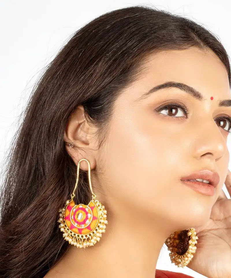 Sunflower mustard yellow silk thread embroidered chaandbaalis