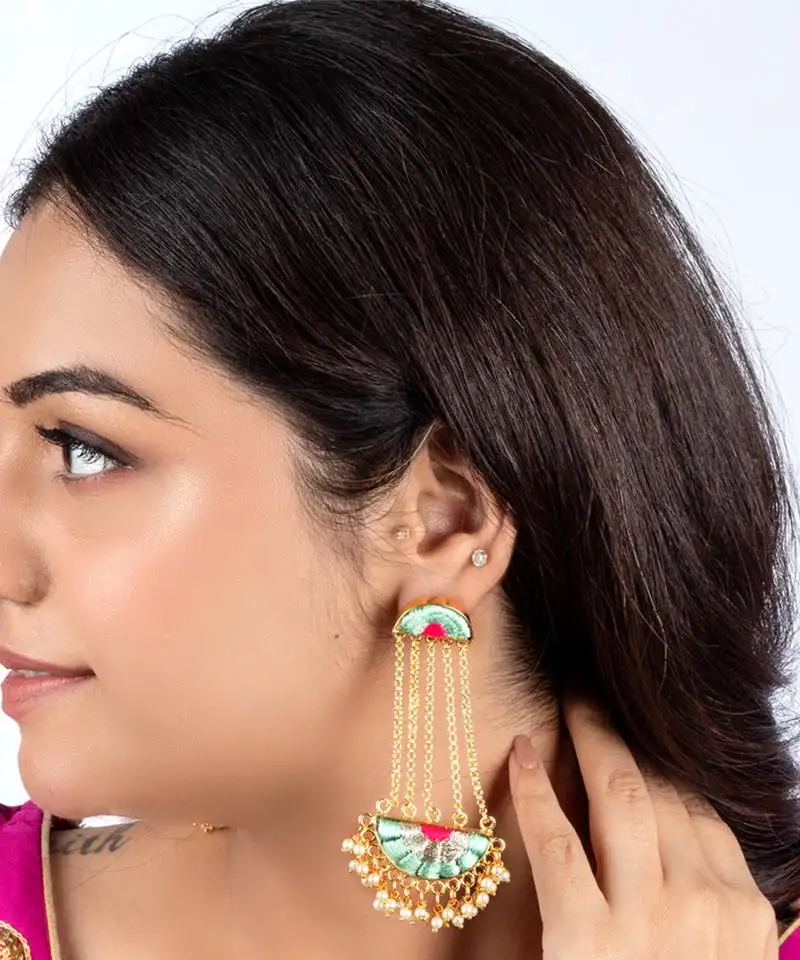 Teal bloom mandala festive tassels earrings