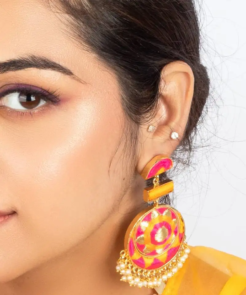 Golden glow silk thread earrings