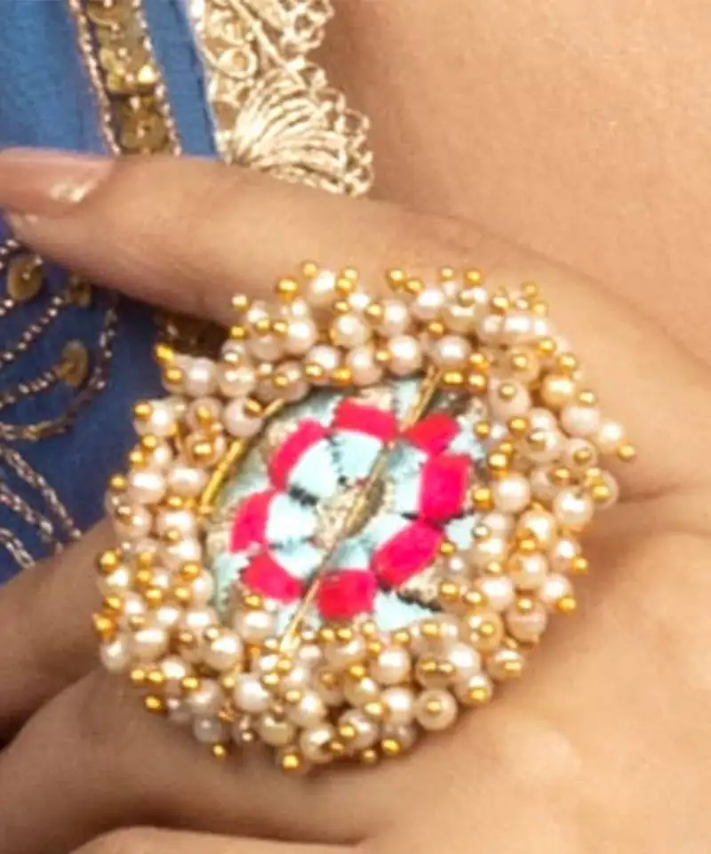 Morning bloom sky blue & persian pink ring