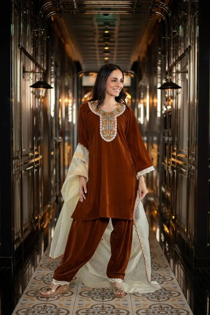 Velvet rust velvet salwar set