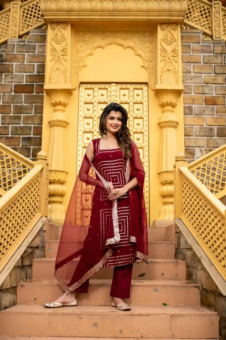 Maroon georgette kurta set