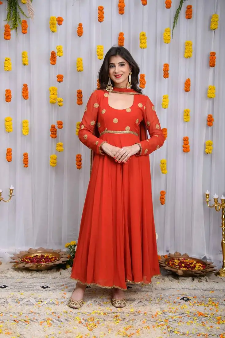 Rust orange anarkali set