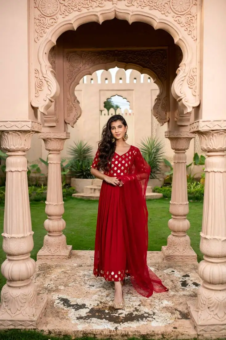 Red and gold anarkali