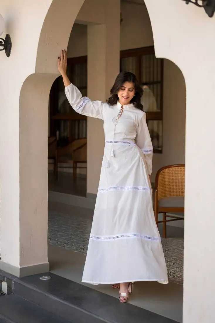 White cotton layered maxi dress