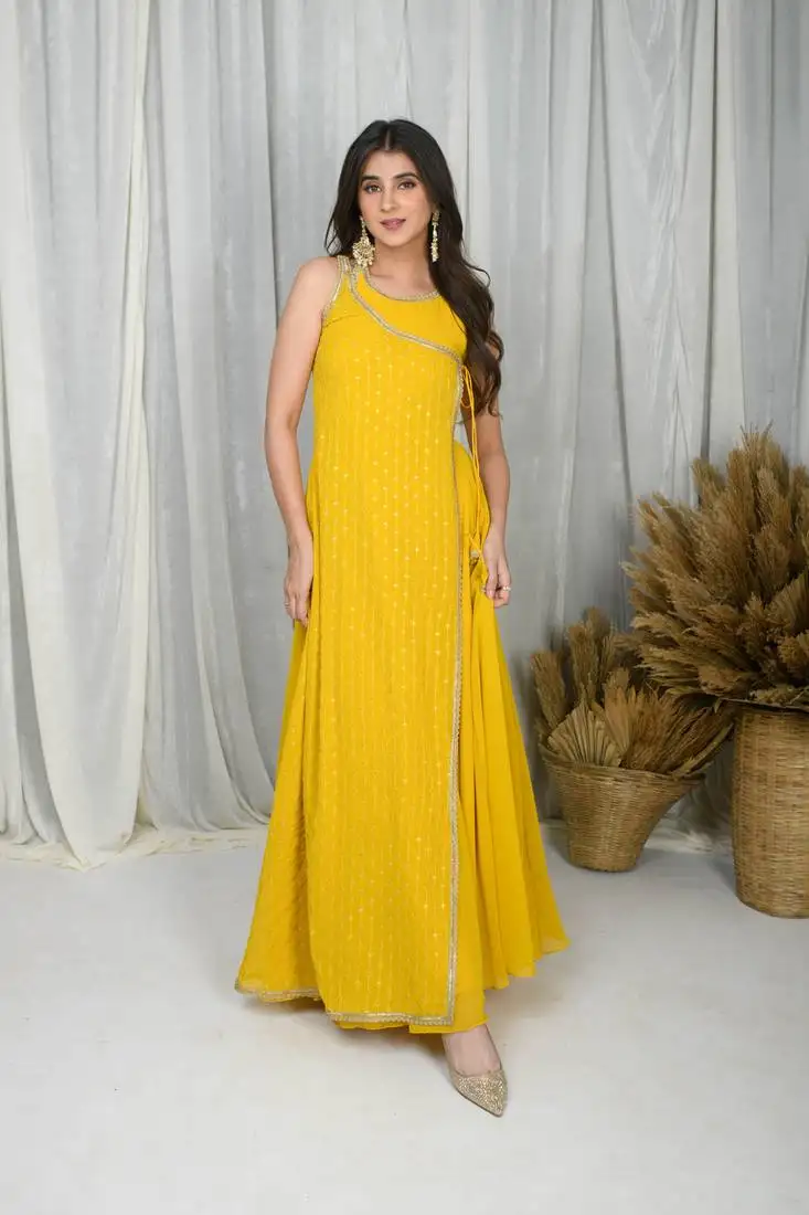 Yellow overlap gown