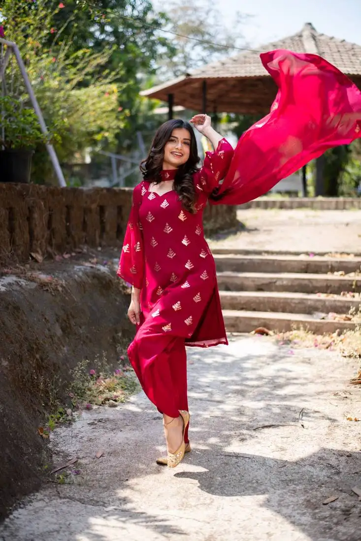 Cherry red sequin patiala
