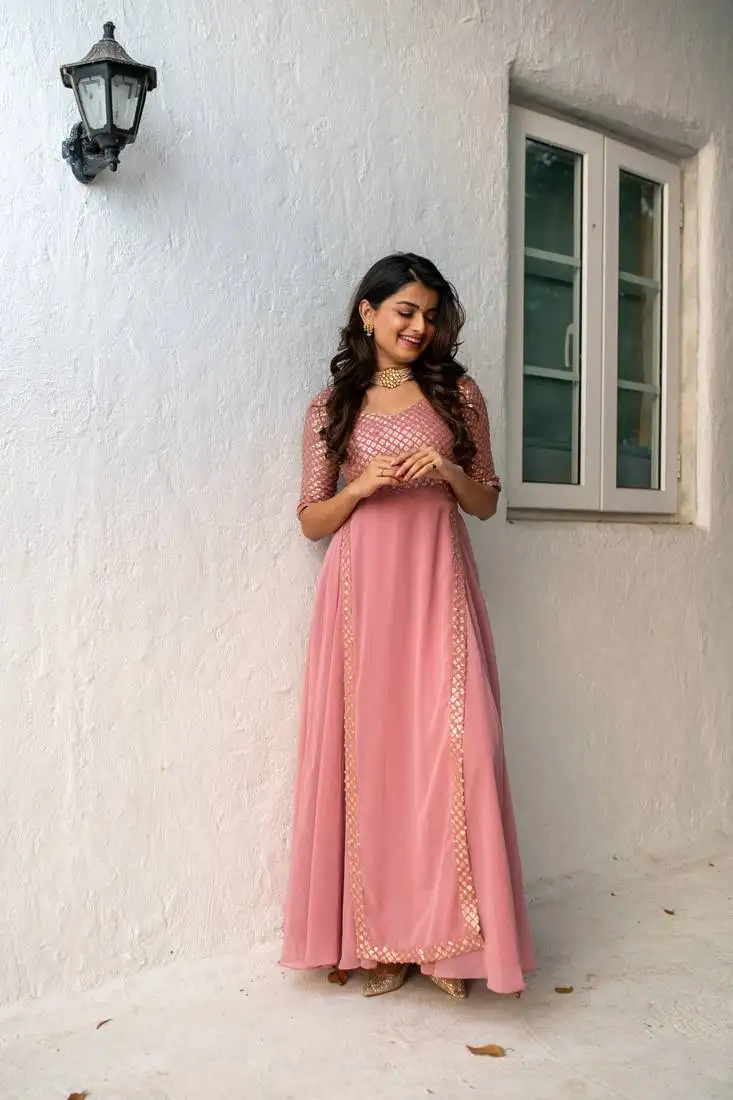 Dusty pink sequin pannel long dress