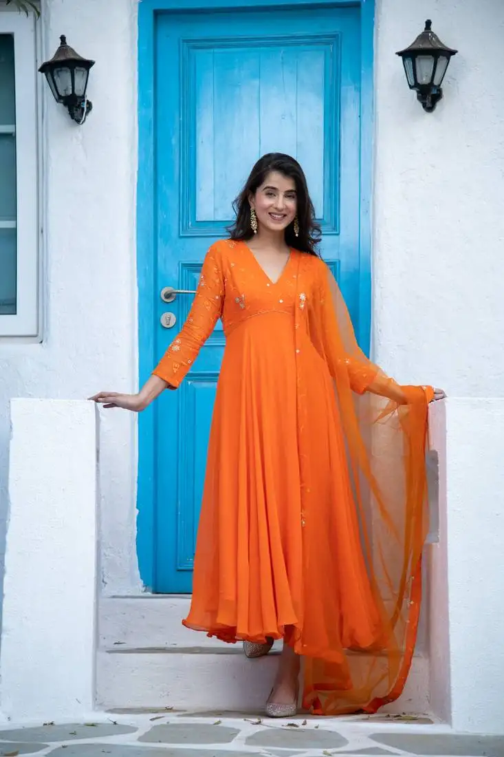 Orange anarkali set