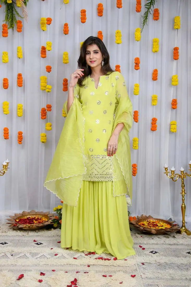 Mono green sharara set