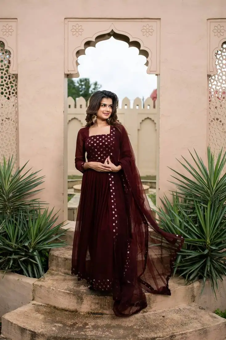 Maroon nayra cut kurta  set