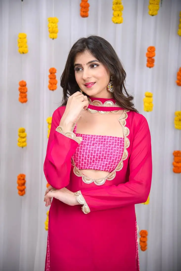 Rani pink kurta set with tube top