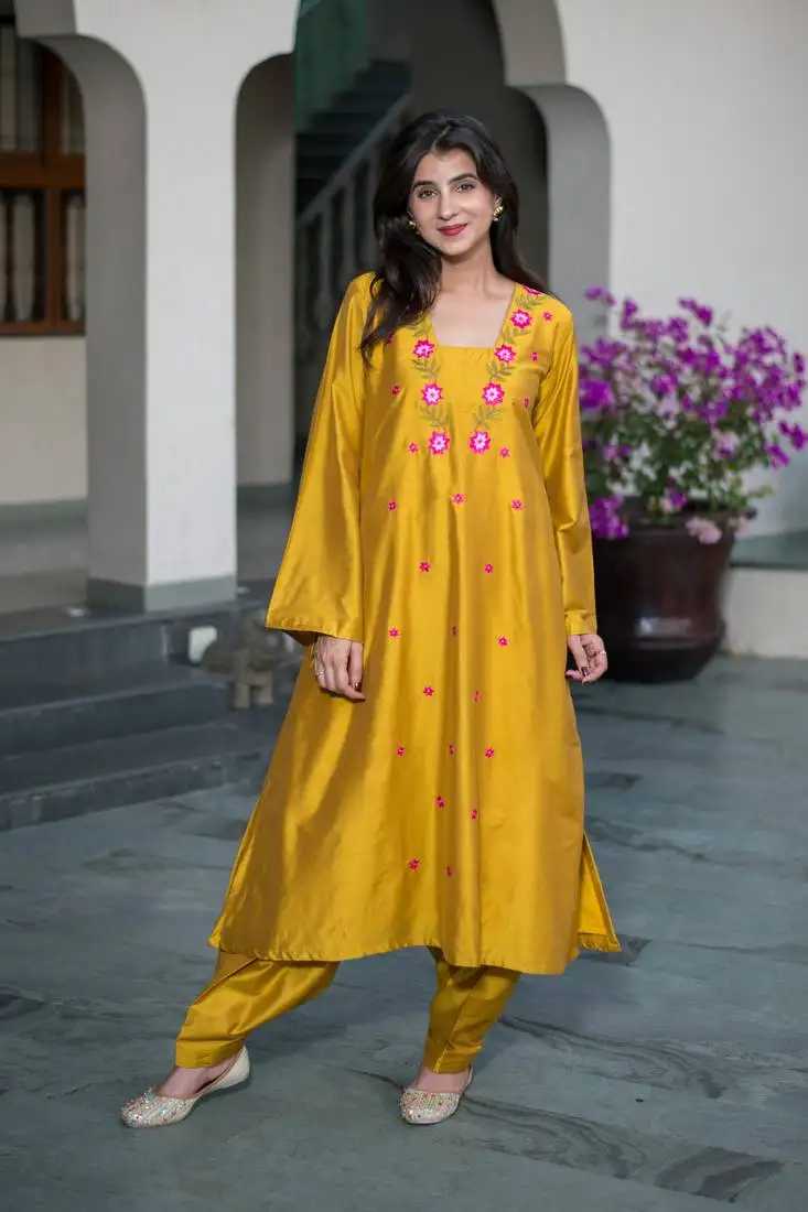 Mustard embroidery co-ord set