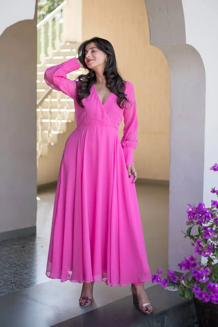 Baby pink georgette maxi dress