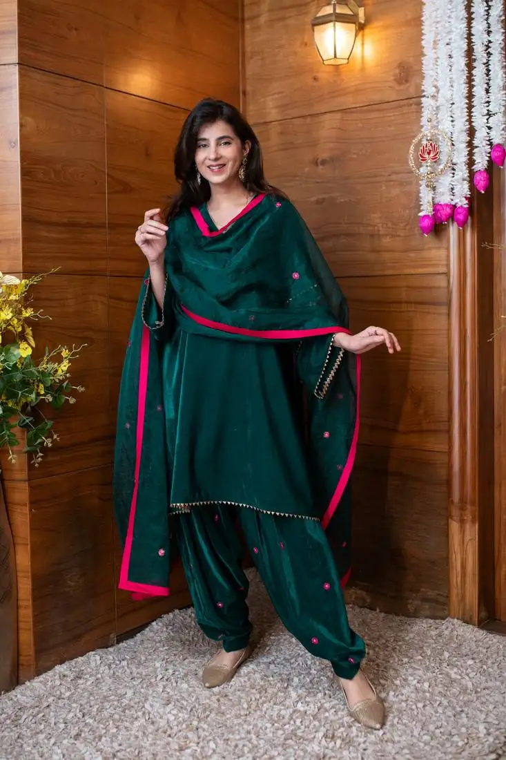 Velvet green embroidered salwar set