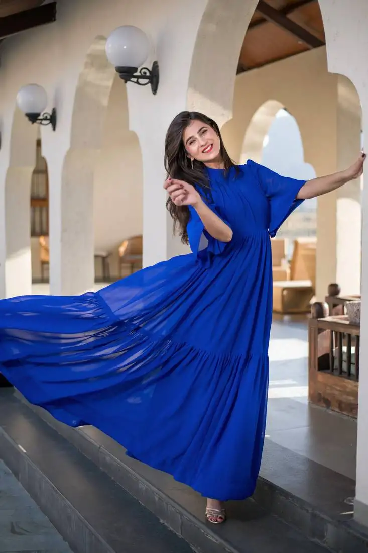 Blue georgette layered maxi dress