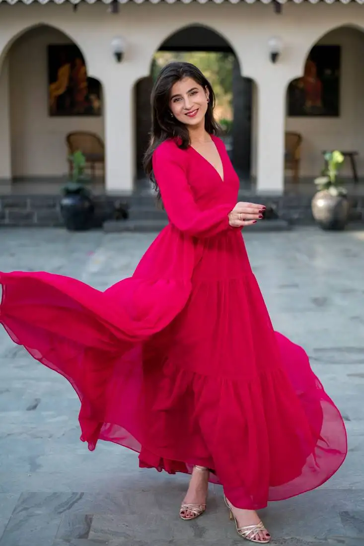 Pink layered georgette maxi dress