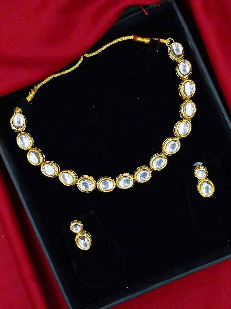 White gold plated necklace & earring jewellery set for women