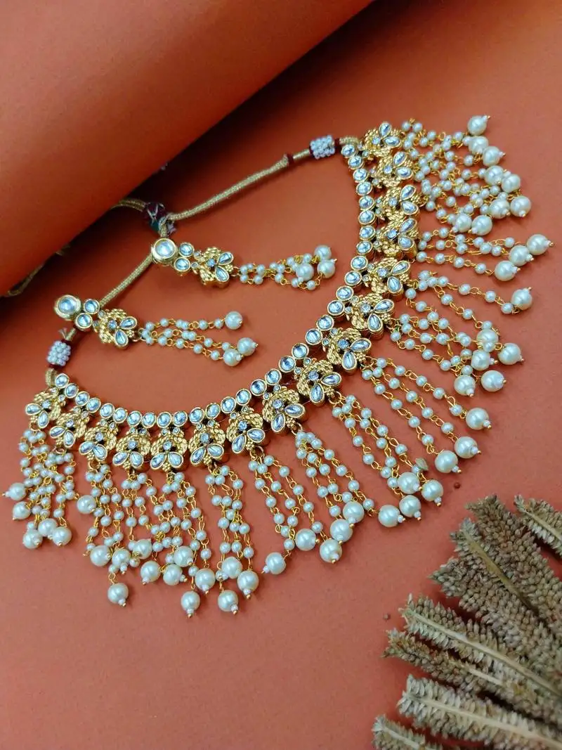 Gold plated peacock designer ethnic necklace set for women