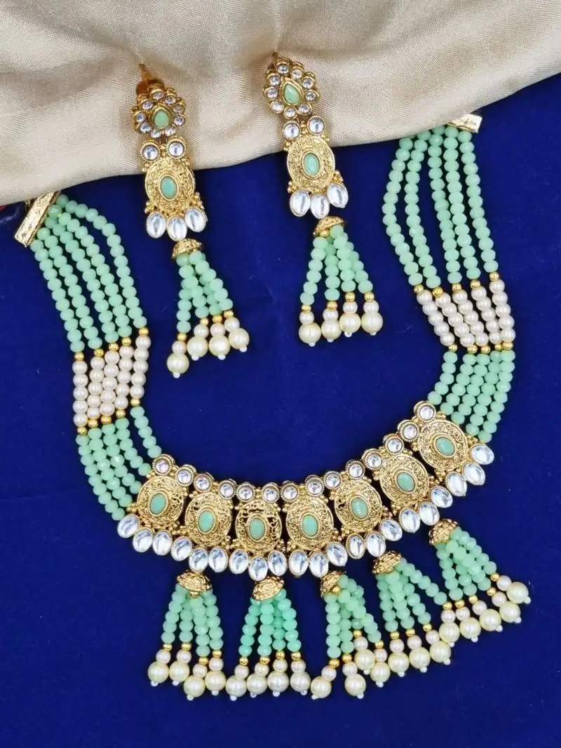 Mint gold plated necklace set & earring ethnic jewellery set for women