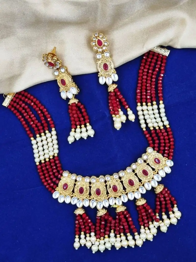 Ruby gold plated necklace set & earring ethnic jewellery set for women