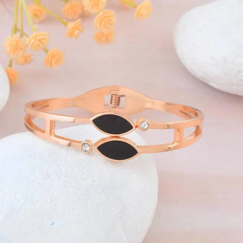 Rose gold black onyx bangle kada bracelet for women