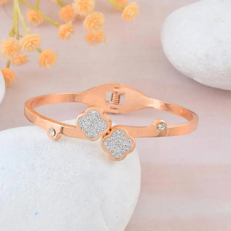 Rose gold cz studded bangle kada bracelet for women