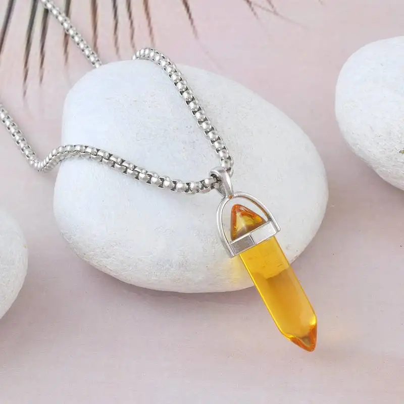 Yellow quartz pencil shaped pendant