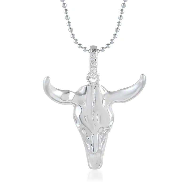 Brass silver plated bull head pendant men free size