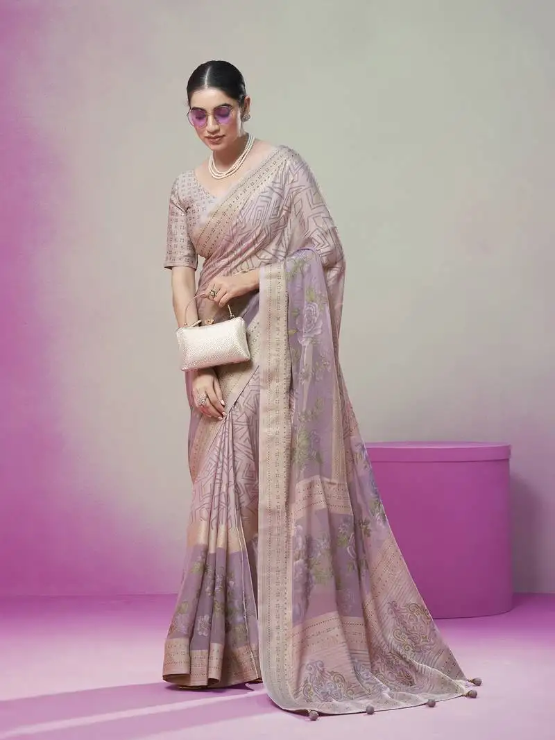 Lavender poly viscose georgette geometric designer saree