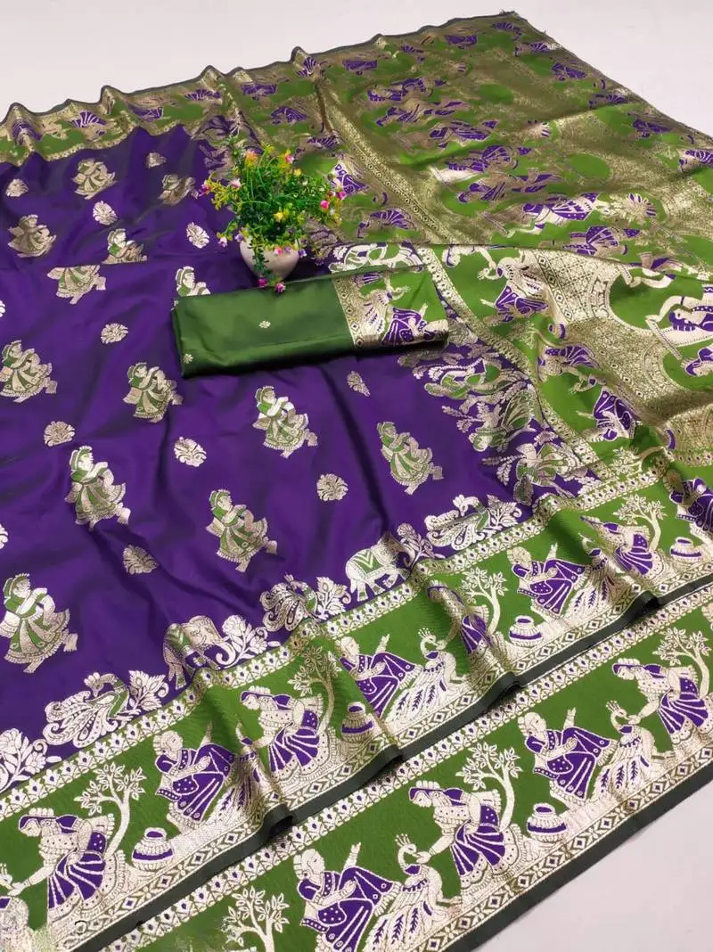 Purple woven art silk baluchari banarasi saree with blouse