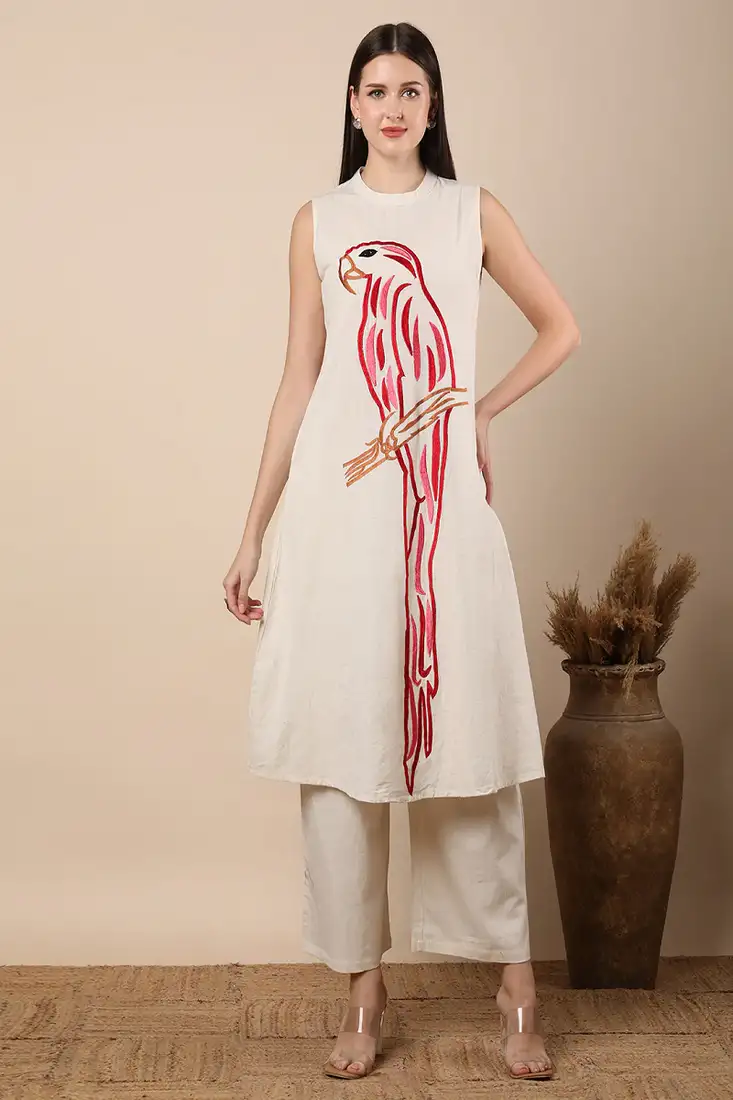 Off white colour with emboidery with khadi cotton stitch for women