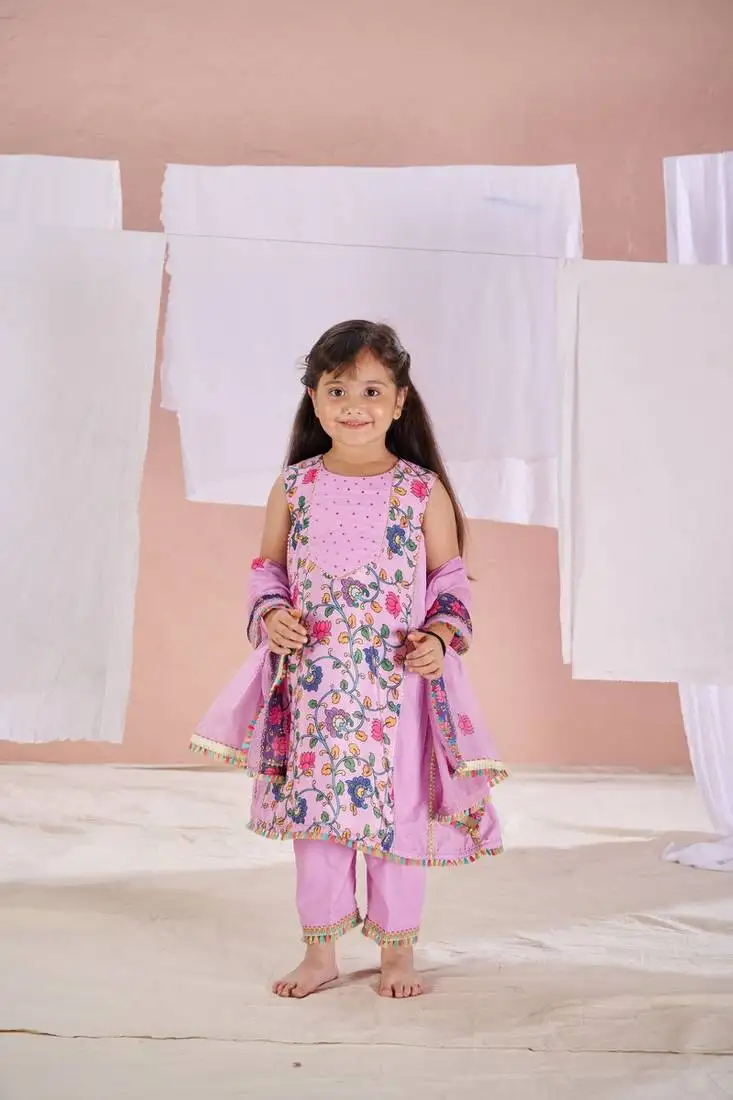 Pink floral print kalamkari anarkali suit