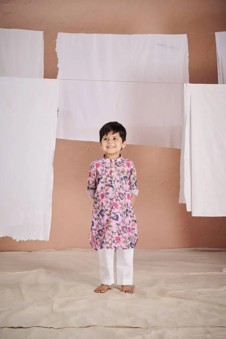 Pink embroidered kalamkari kurta set