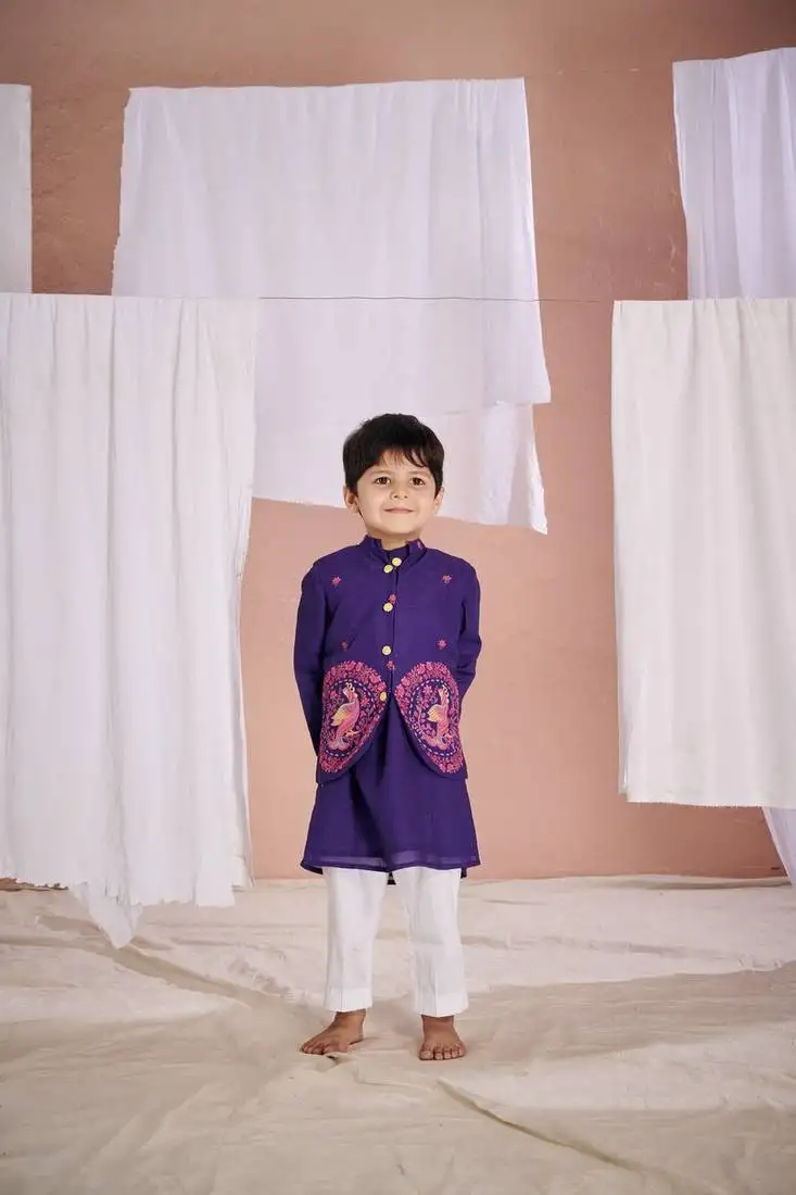 Purple embroidered kurta set