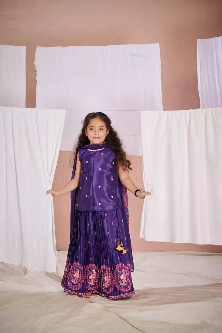 Purple floral print kalamkari lehenga set