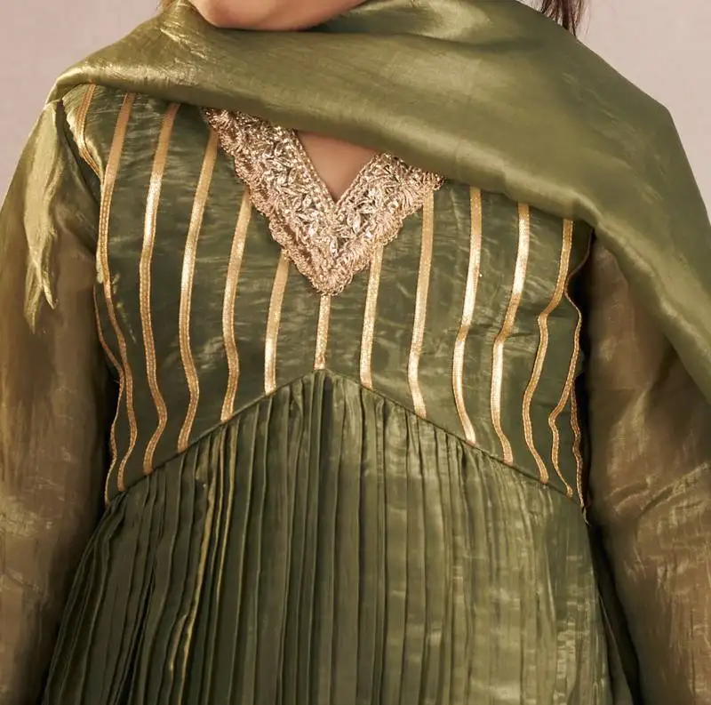 Olive green anarkali set