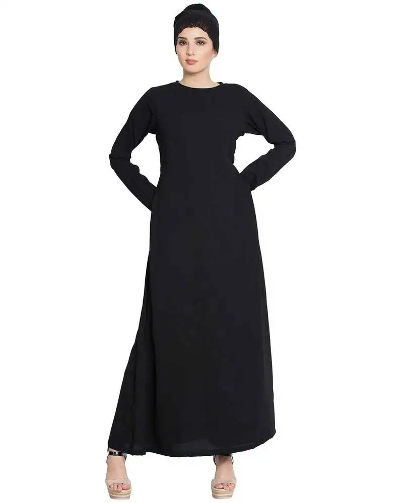 Black polyester plain abaya dress