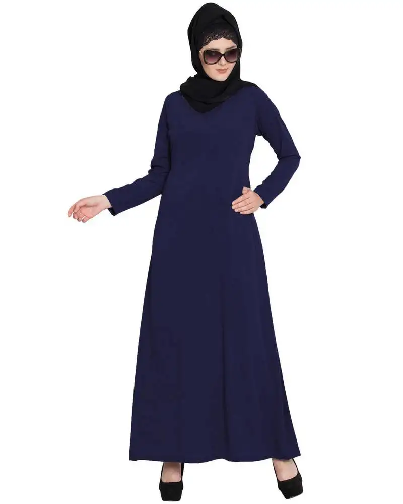 Navy-blue basic a line abaya with side pockets