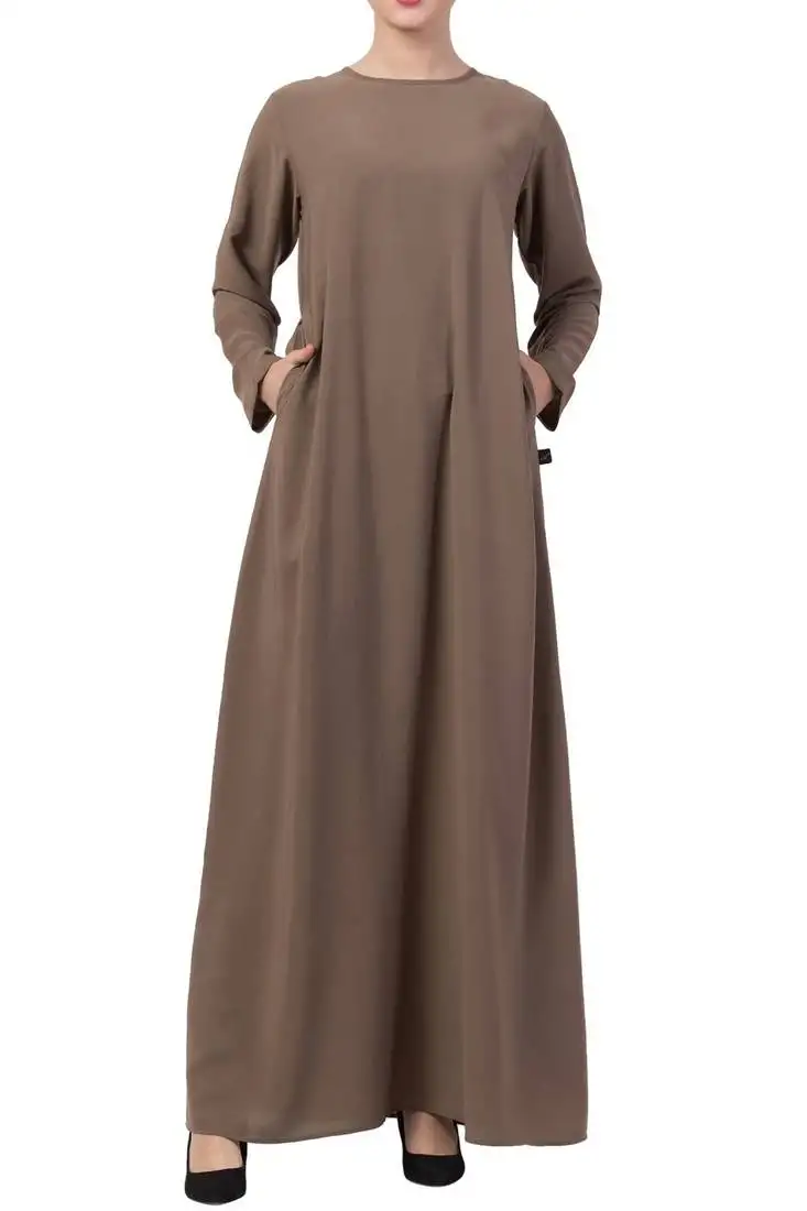 Brown basic a line abaya with side pockets