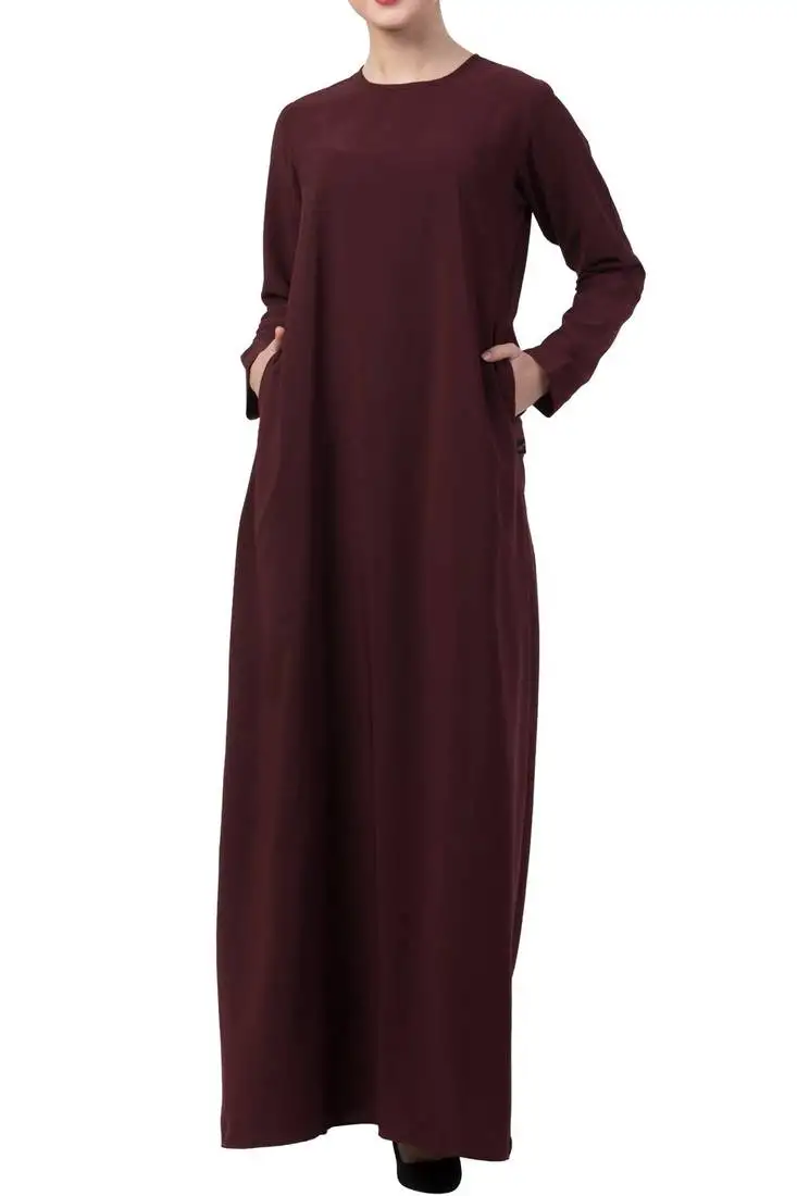 Wine basic a line abaya with side pockets