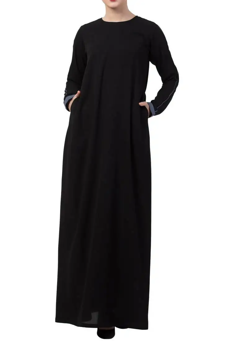 Black a line abaya with grey piping
