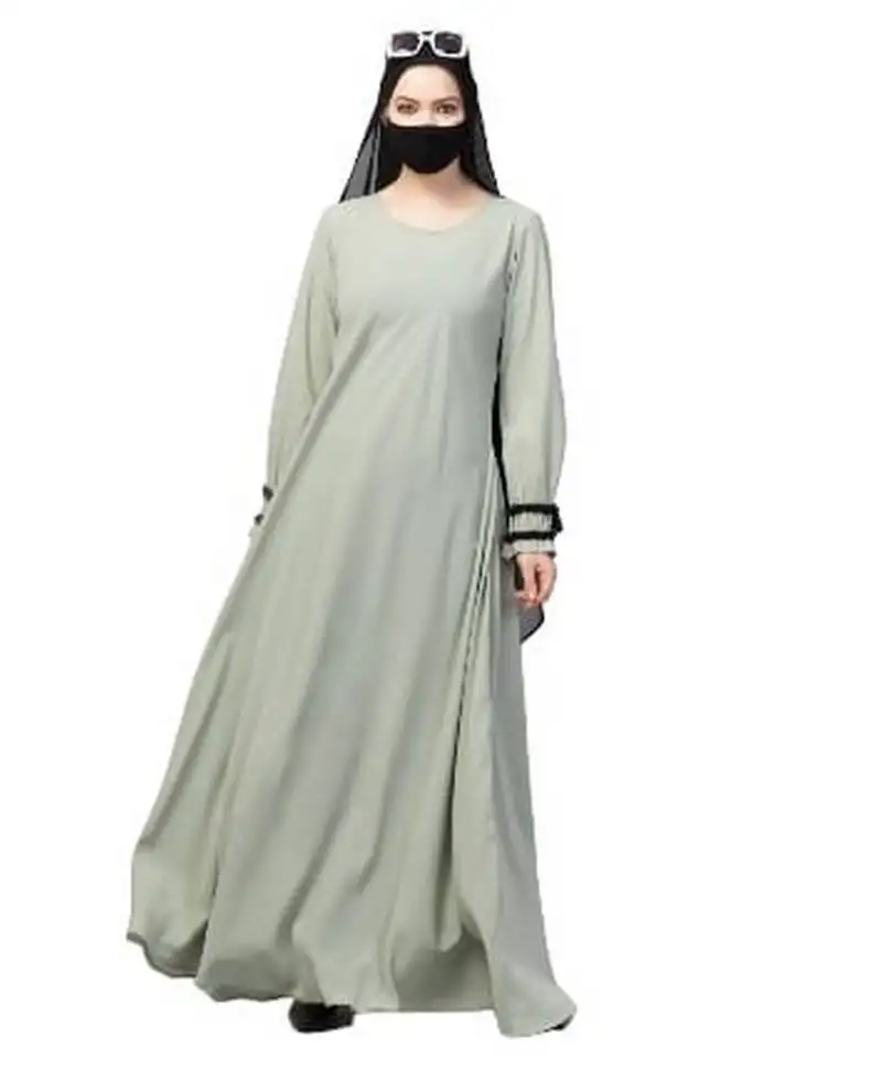 Green two pieces set- umbrella flare abaya with hijab