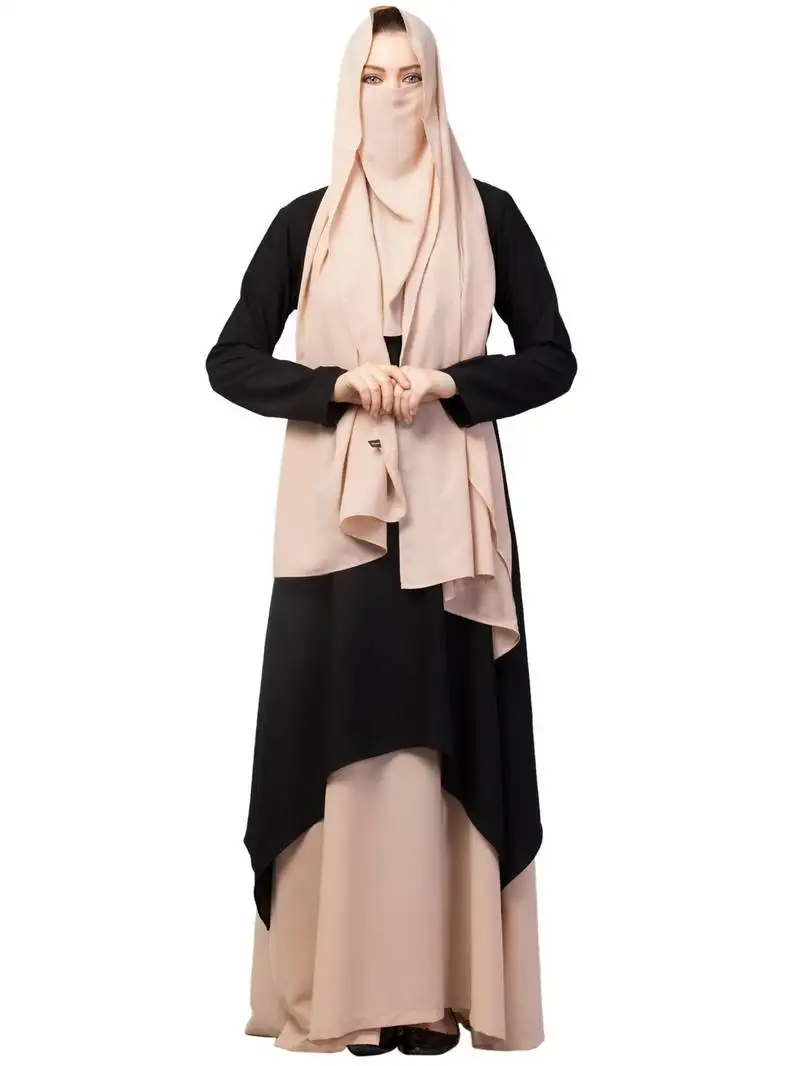 Black three piece set- dual layered designer abaya with hijab & mouth piece.