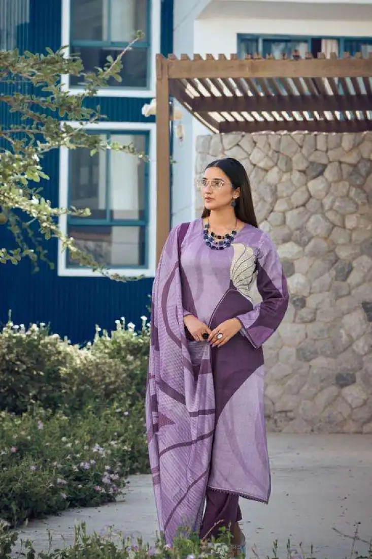 Purple printed poly rayon kurta set