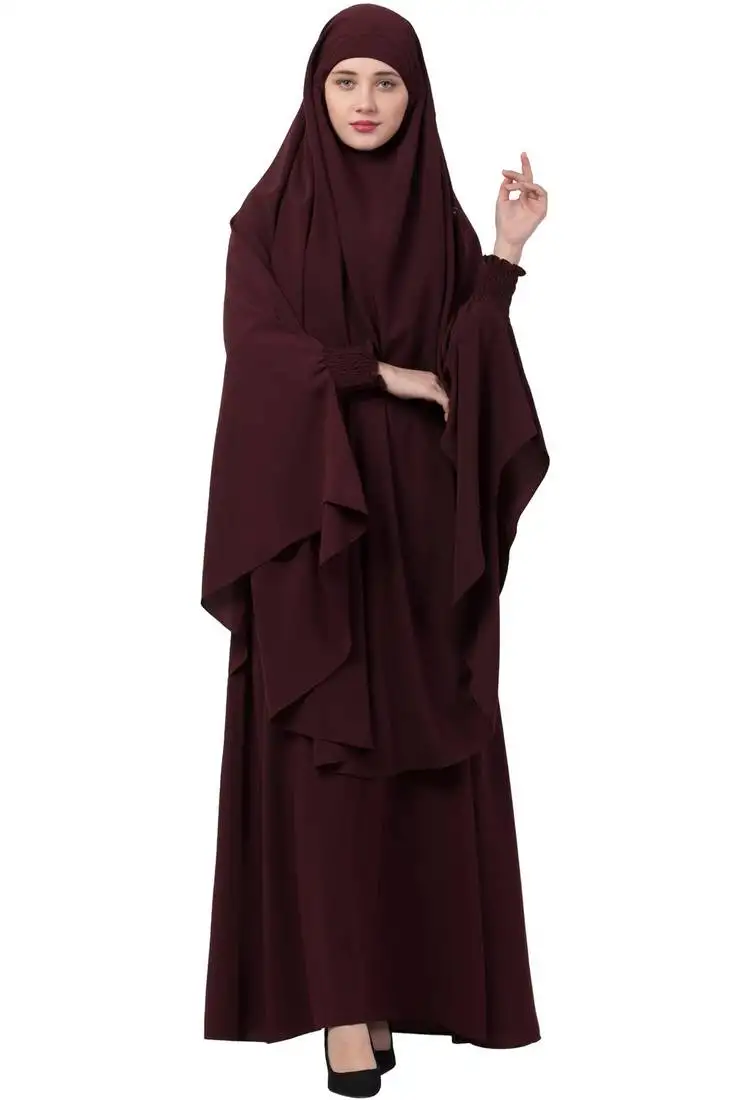 Wine two pieces jilbab set| abyaya and khimar hijab combo