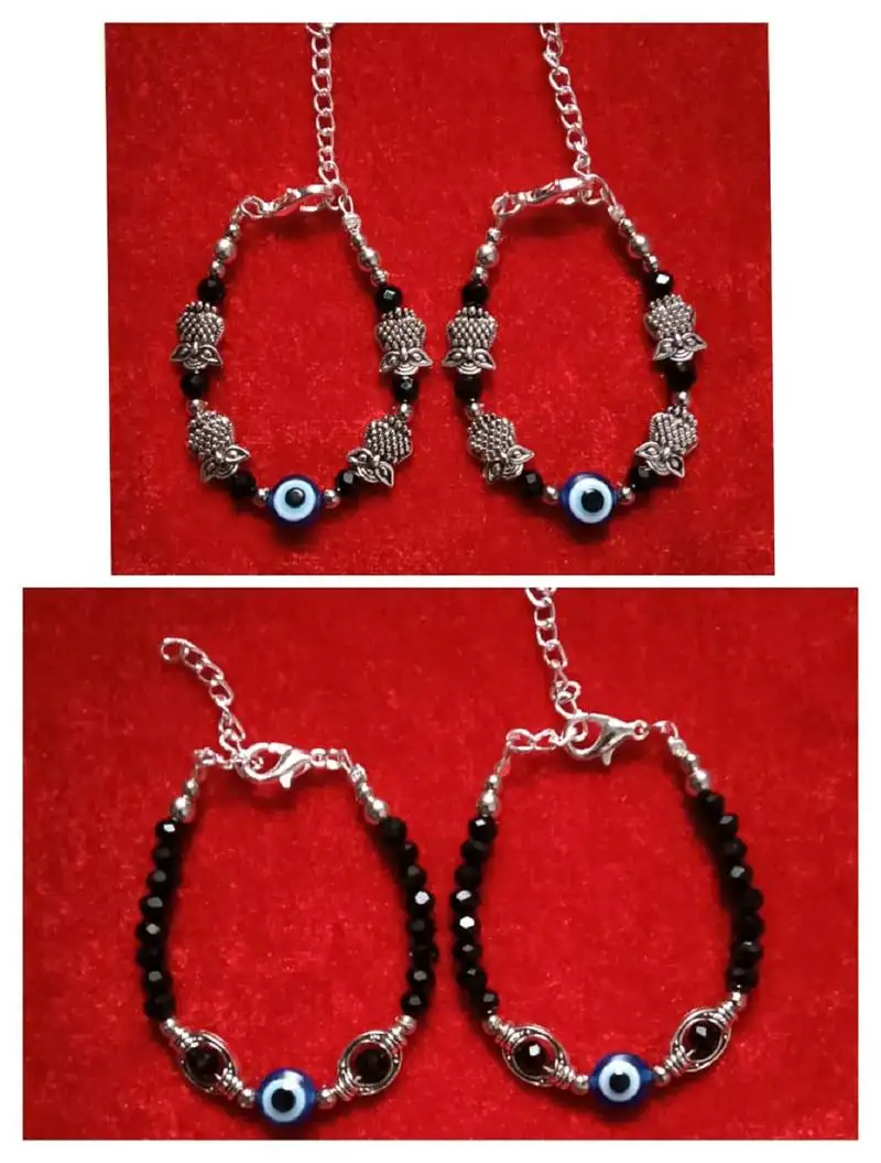 Kids pair of 2 artificial beads rhodiyam plated nazariya bracelet for new bourn baby